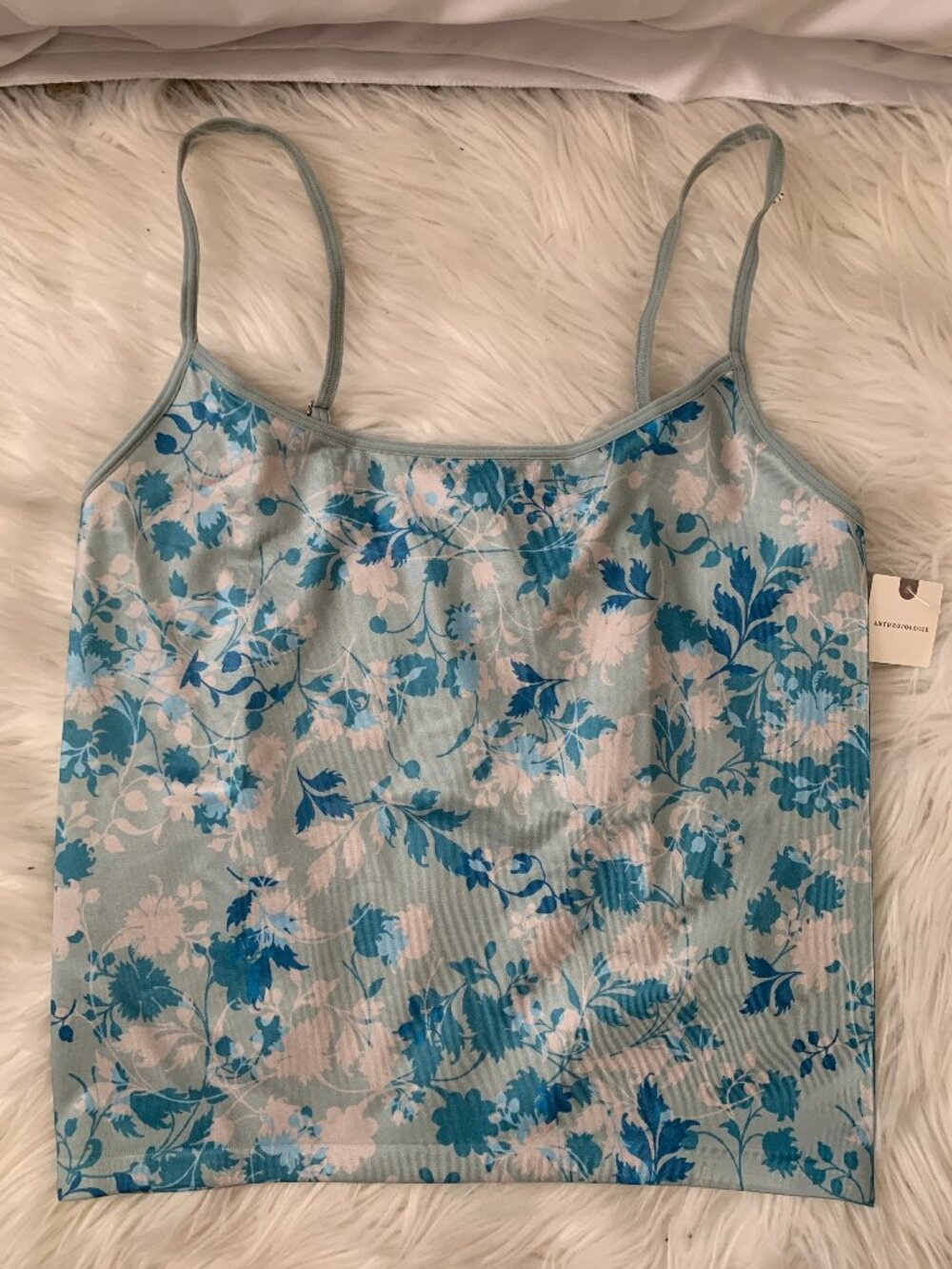 ANTHROPOLOGIE LYREBIRD Blue Floral Skin Seamless Scoop Neck Tank Sz L/XL